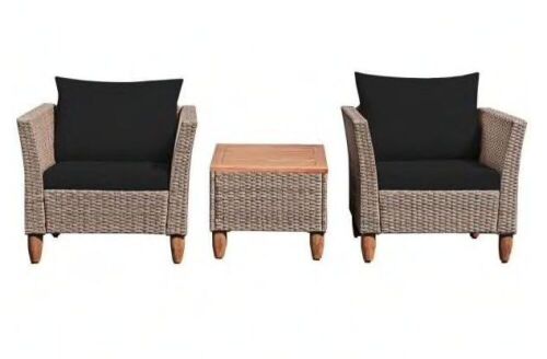 3-Piece Black Rectangular Wood 16 in. Outdoor Bistro Table Set with Black Cushion - Lot 444