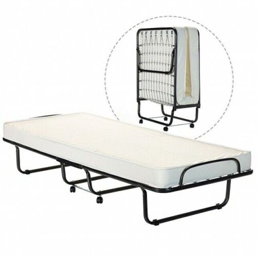 Folding Metal Bed Memory Foam Mattress  - Lot 454