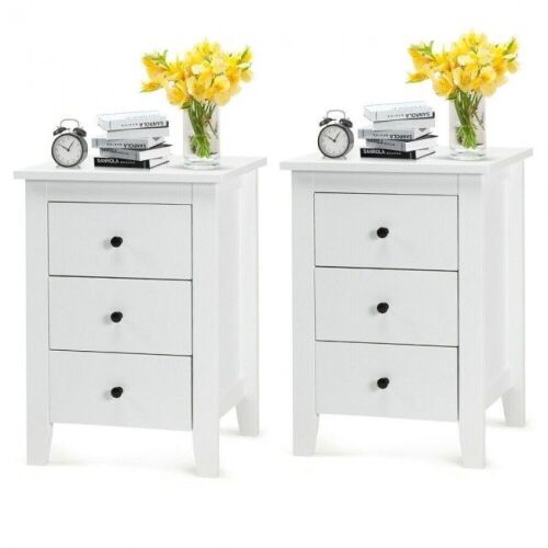 Set of 2 Nightstand End Beside Table w/ 3 Drawers  - Lot 197