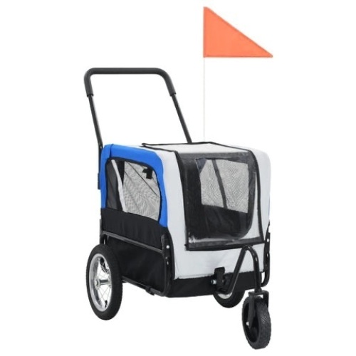 ZUN 2-in-1 Pet Bike Trailer & Jogging Stroller Gray and Blue 91763  - Lot 493