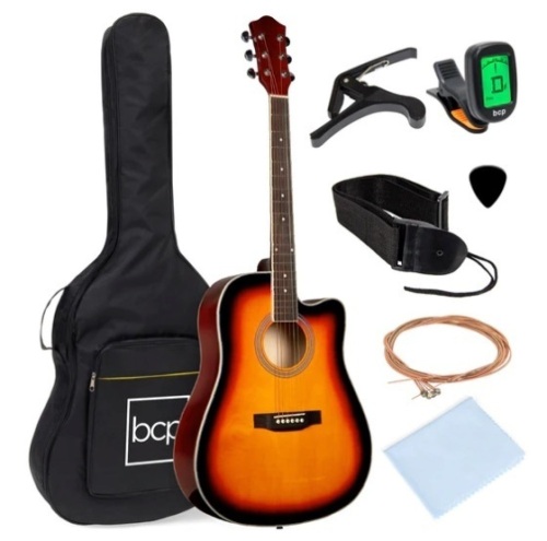 Full Size Beginner Acoustic Guitar Set with Case, Strap, Capo - 41in, Appears New - Lot 337