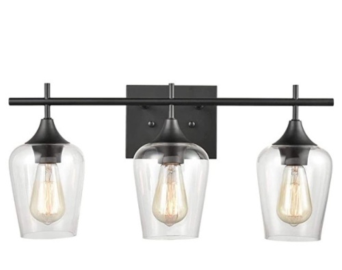 Farmhouse Bathroom Vanity Lights 3-Light Clear Glass Wall Sconces Matte Black Finish, Appears New - Lot 343