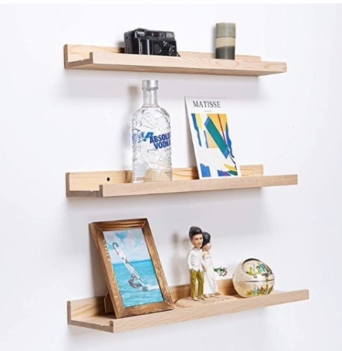24 Inch Floating Shelves Natural Wood Wall Mounted Set of 3, Appears New - Lot 348
