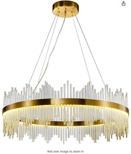 Modern Crystal Chandelier, Round Gold LED Crystal Hanging Ceiling Light, Appears New - Lot 352