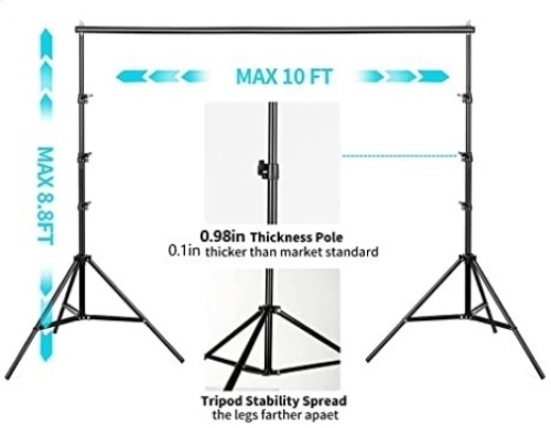 Photo Video Studio 8.8 x 10 FT, Adjustable Backdrop Stand System Kit, Appears New/Box Damaged - Lot 361