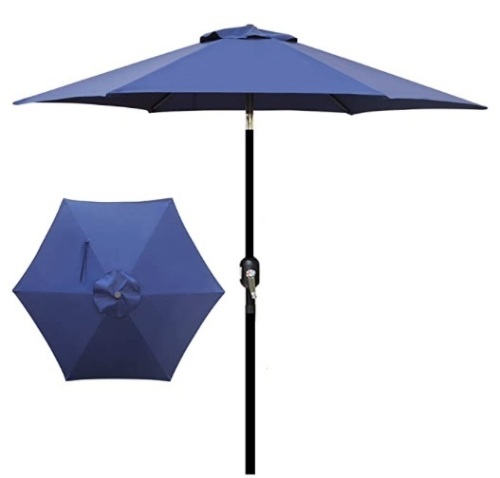 Blissun 7.5 ft Patio Umbrella, Yard Umbrella Push Button Tilt Crank (Navy Blue), Appears New - Lot 362