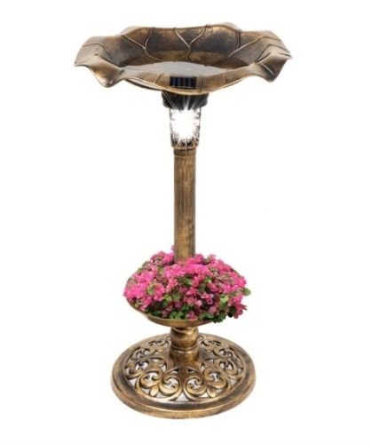 Solar Lighted Bird Bath w/ Planter, Appears New - Lot 193