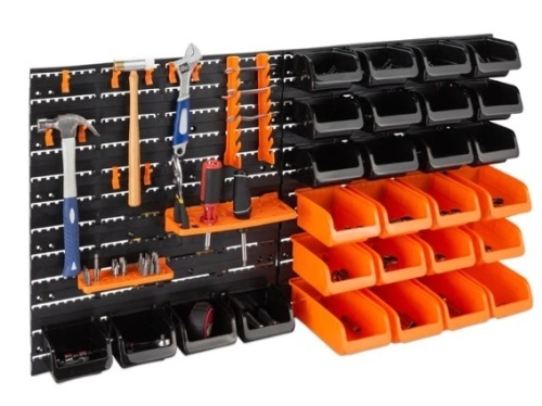 44-Piece Wall Mounted Garage Storage Rack, Tool Organizer - 38x21.25in, Appears New - Lot 194