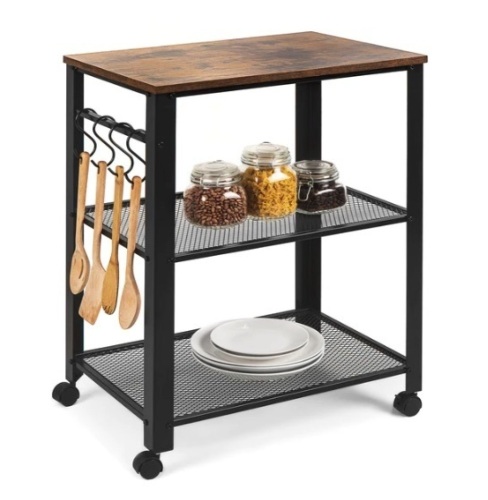 3-Tier Microwave Cart Rolling Utility Serving Cart w/ 2 Shelves, 4 Hooks, Appears New - Lot 197