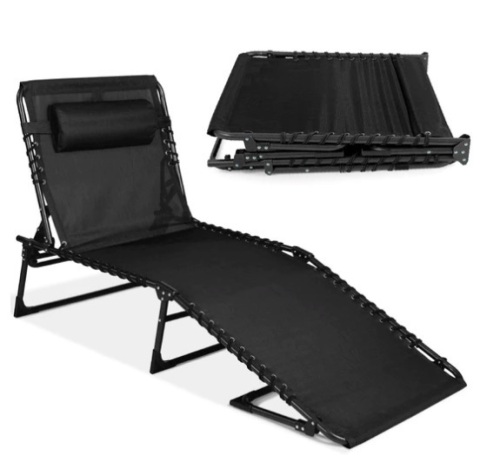 Portable Patio Chaise Lounge Chair Outdoor Recliner w/ Pillow, Appears New - Lot 374