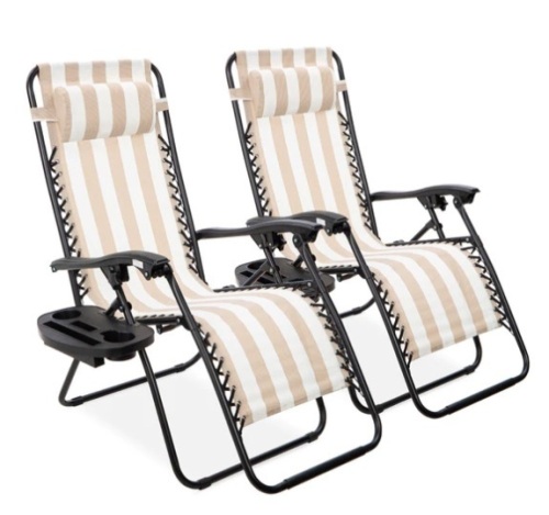 Set of 2 Adjustable Zero Gravity Patio Chair Recliners w/ Cup Holders, Appears New - Lot 375