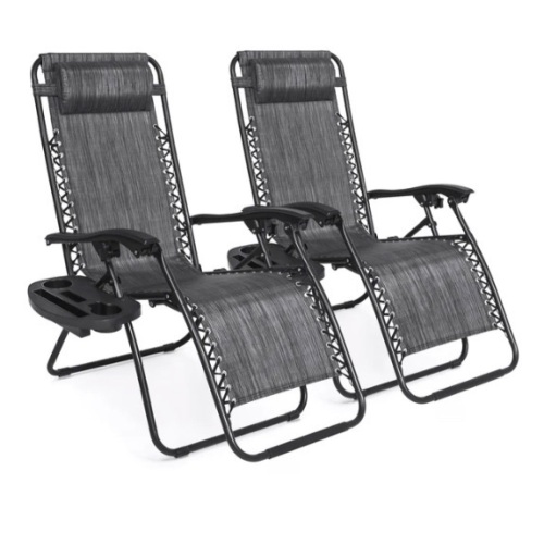 Set of 2 Adjustable Zero Gravity Patio Chair Recliners w/ Cup Holders, Appears New - Lot 387