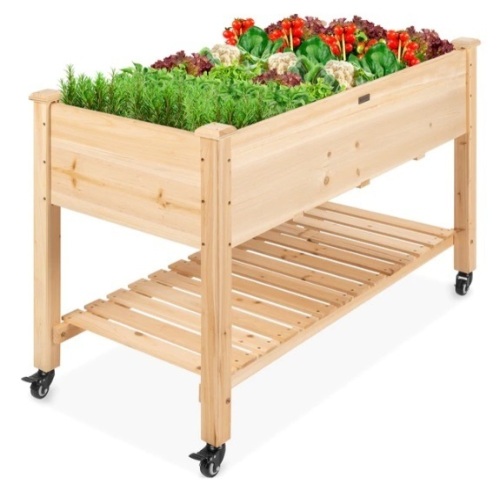 Mobile Raised Garden Bed Elevated Wood Planter w/ Wheels, Storage Shelf, Appears New - Lot 390