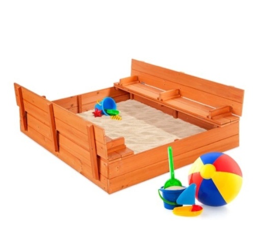 Kids Cedar Sandbox w/ Sand Screen, 2 Benches - 47x47in, Appears New - Lot 391