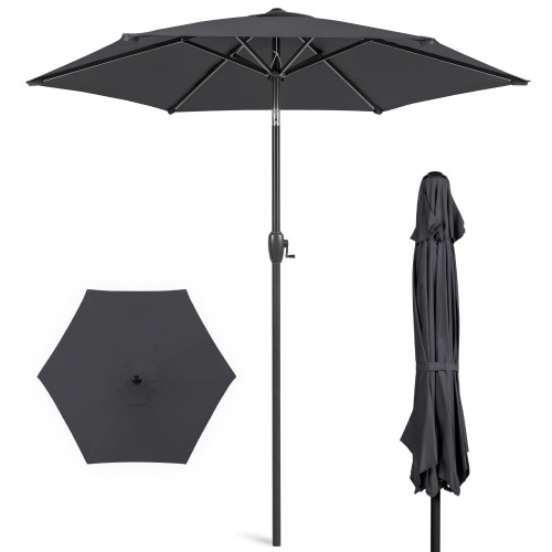 Outdoor Market Patio Umbrella w/ Push Button Tilt, Crank Lift - 7.5ft - Lot 16