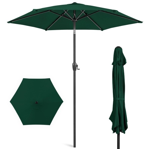 Outdoor Market Patio Umbrella w/ Push Button Tilt, Crank Lift - 7.5ft - Lot 17