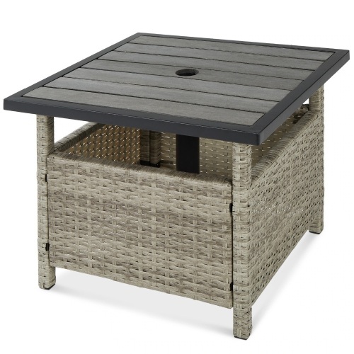 Outdoor Wicker Patio Side Table Accent Furniture w/ Umbrella Hole - Lot 91