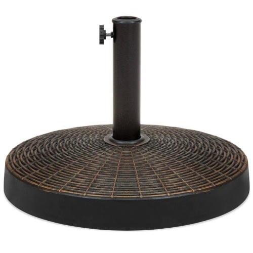 55lb Round Wicker Style Patio Umbrella Stand w/ Blackened Bronze Finish - Lot 93