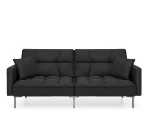 Convertible Linen Tufted Futon, Black - Lot 336