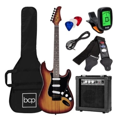 Beginner Electric Guitar Kit w/ Case, 10W Amp &Tremolo Bar, 39in, Bourbon - Lot 364