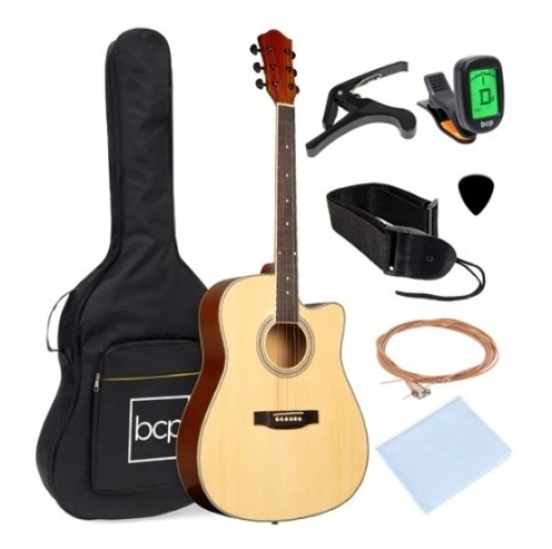 Full Size Beginner Acoustic Guitar Set, 41in, Natural - Lot 366