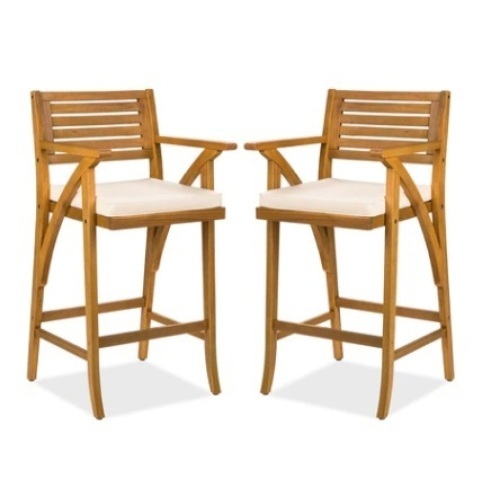 Set of 2 Outdoor Acacia Wood Bar Stools Chairs, Appears New - Lot 369