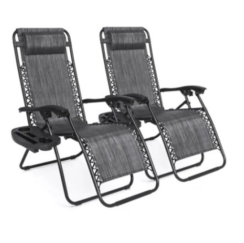 Set of 2 Adjustable Zero Gravity Patio Chair Recliners, Gray - Lot 372