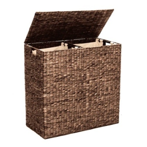 Extra Large Water Hyacinth Double Laundry Hamper Basket, Espresso - Lot 394