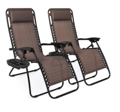 Set of 2 Adjustable Zero Gravity Patio Chair Recliners, Brown - Lot 395