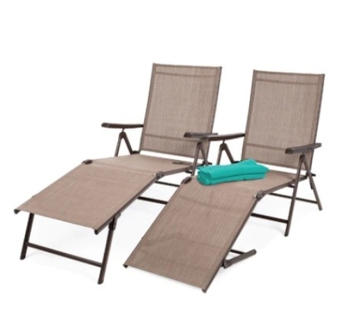 Set of 2 Outdoor Patio Chaise Recliner Lounge Chairs, Brown - Lot 398