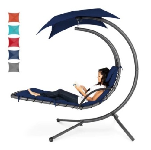 Hanging Curved Chaise Lounge Chair, Navy - Lot 400