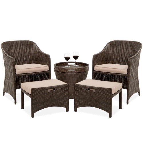 5-Piece Outdoor Wicker Bistro Set w/ Side Storage Table, No Assembly - Lot 197