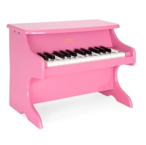 Kids 25-Key Wooden Learn-to-Play Mini Piano w/ Key Note Stickers & Music Book, Pink - Lot 330
