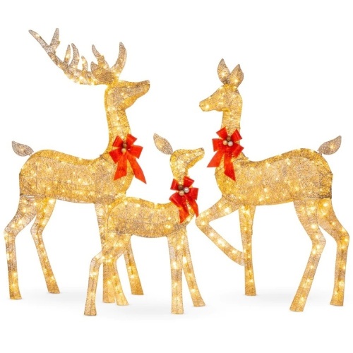 3-Piece Lighted Christmas Deer Set Outdoor Decor with LED Lights - Lot 258