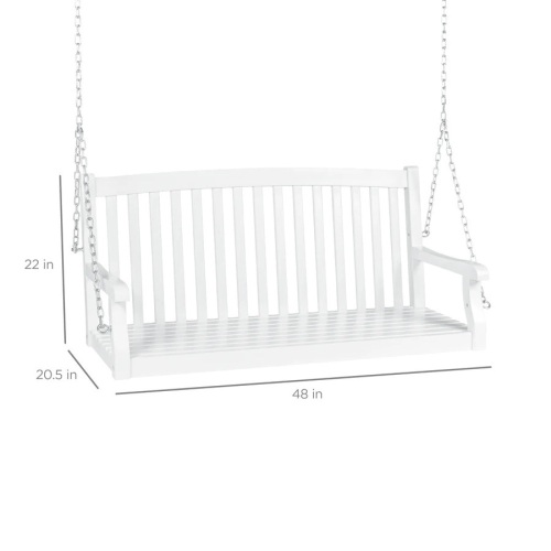 Wooden Curved Back Hanging Porch Swing Bench w/ Mounting Chains - 48in - Lot 279