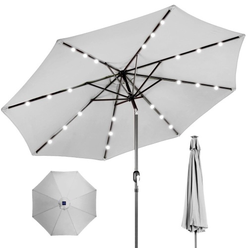 Solar LED Lighted Patio Umbrella w/ Tilt Adjustment, UV-Resistance - 10ft - Lot 403