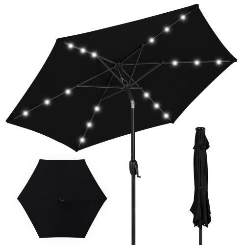 Outdoor Solar Patio Umbrella w/ Push Button Tilt, Crank Lift - 7.5ft - Lot 406