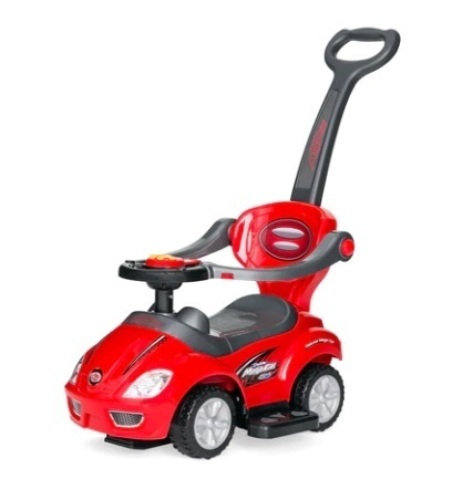 3-in-1 Kids Push Car w/ Handle and Horn, Red - Lot 692