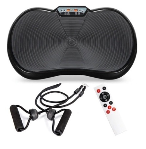 Vibration Plate Exercise Machine Full Body Fitness Platform w/ Bands, Black - Lot 689