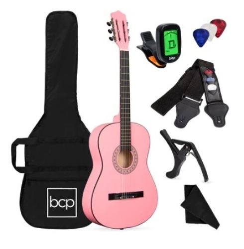 Beginner Acoustic Guitar Set, 38in, Pink - Lot 690