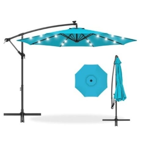 Solar LED Offset Hanging Patio Umbrella, 10ft, Sky Blue - Lot 682