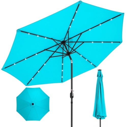 Solar LED Lighted Patio Umbrella w/ Tilt Adjustment, UV-Resistance - 10ft - Lot 532