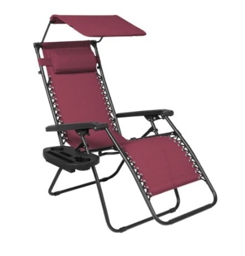 Folding Zero Gravity Recliner Patio Lounge Chair, Burgundy - Lot 671