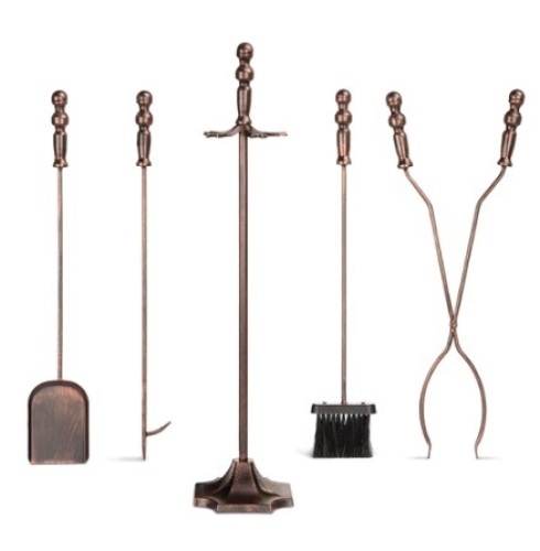 5-Piece Rustic Iron Indoor Outdoor Fireplace and Firepit Tool Set w/ Stand - Lot 649