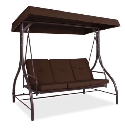 3-Seat Outdoor Canopy Swing, Brown - Lot 642