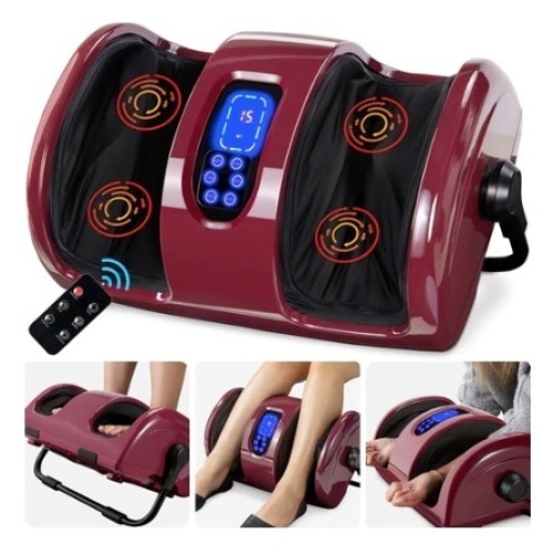 Reflexology Shiatsu Foot Massager w/ High-Intensity Rollers & Remote Control, Burgundy - Lot 650