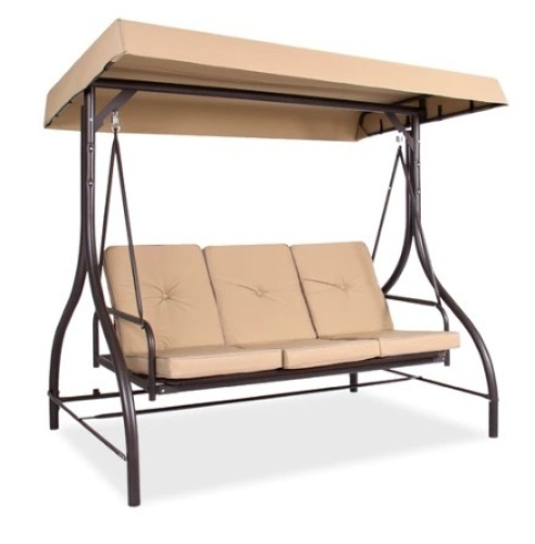 3-Seat Outdoor Canopy Swing Glider, Tan - Lot 643