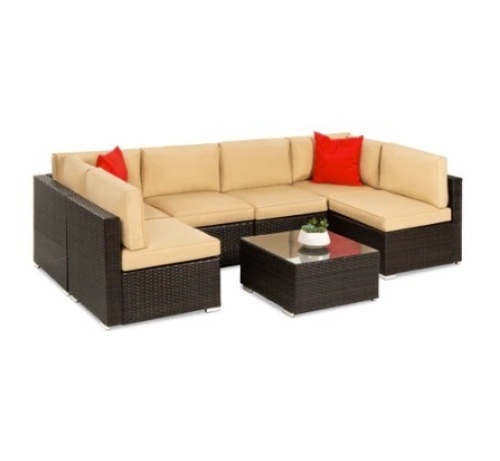 7-Piece Modular Wicker Sectional Conversation Set, Brown/Tan - Lot 630