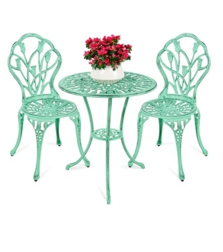 3-Piece Cast Aluminum Patio Bistro Set, Teal - Lot 612