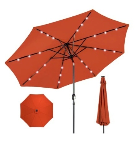 Solar LED Lighted Patio Umbrella, 10ft, Rust - Lot 606
